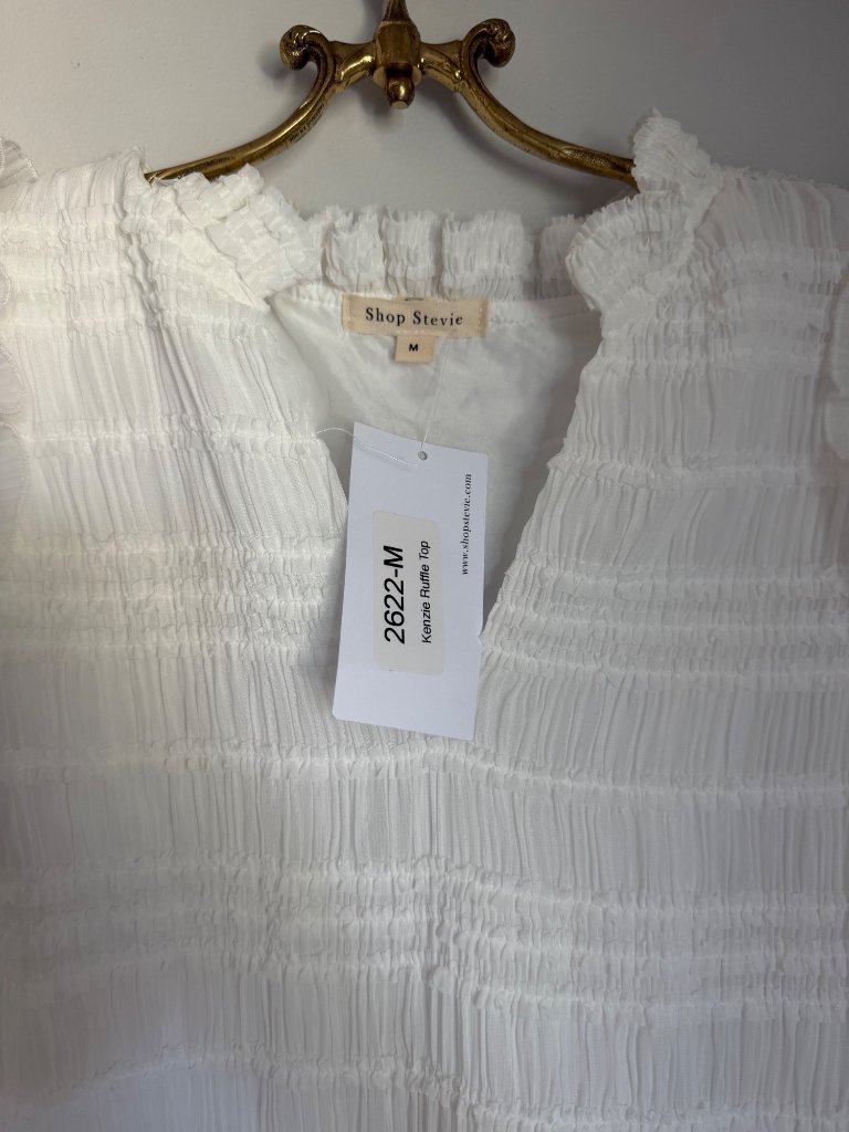 Shop Stevie White Ruffle Sleeve Textured Blouse Size Medium Nwt — image 2 of 5